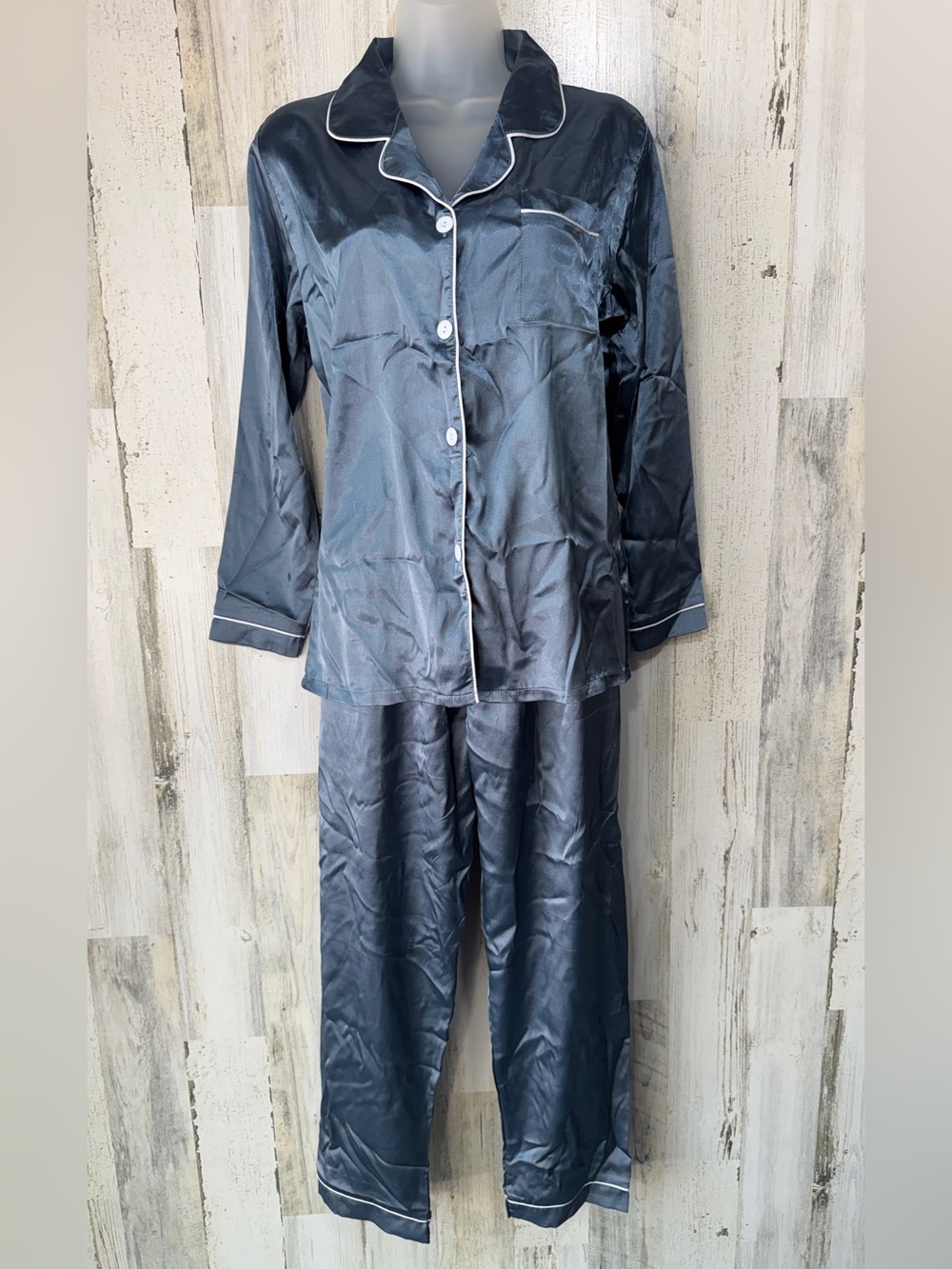 Slate Blue Satin Style Pajama Lounge Set Size S